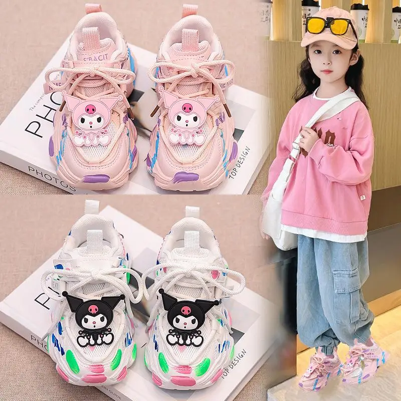 

Кроссовки Kulomi Sanrio для девочек, обувь для папы, новая мода, легкие противоскользящие детские цветные повседневные кроссовки с рисунком аниме, милые сетчатые кроссовки для бега