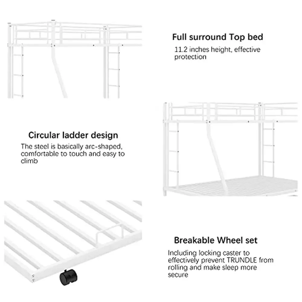 Triple Bunk Beds Twin Full Size Sturdy Steel Frame 2 Ladders Safety Wheeled White 78.1"L x 96.8"W x 63"H image 6
