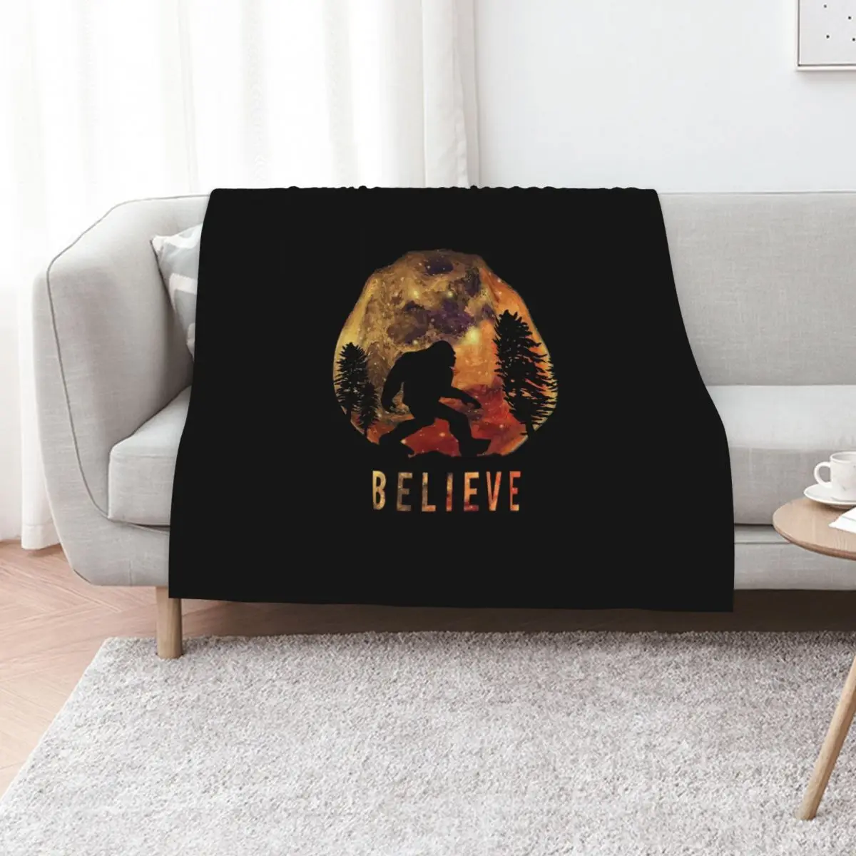 Bigfoot Sasquatch Full Moon Silhouette Believe Throw Blanket Single Softest Decorative Sofas Hairy Sofa Blankets