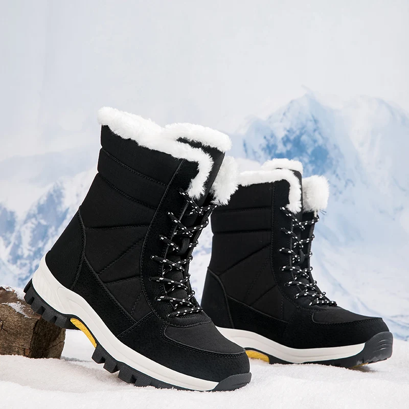 

Winter Snow Boots Women Shoes Outdoor Shoes Lace-up Thick-soled Plush High-top Boots Men Ankle Boots Warm Casual Shoes Women