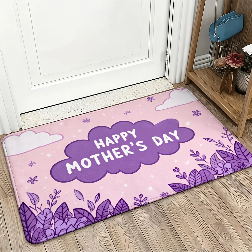 

Happy Mother's Day Floral Welcome Mat Purple Doormat Home Decor Entrance Gift for Mom