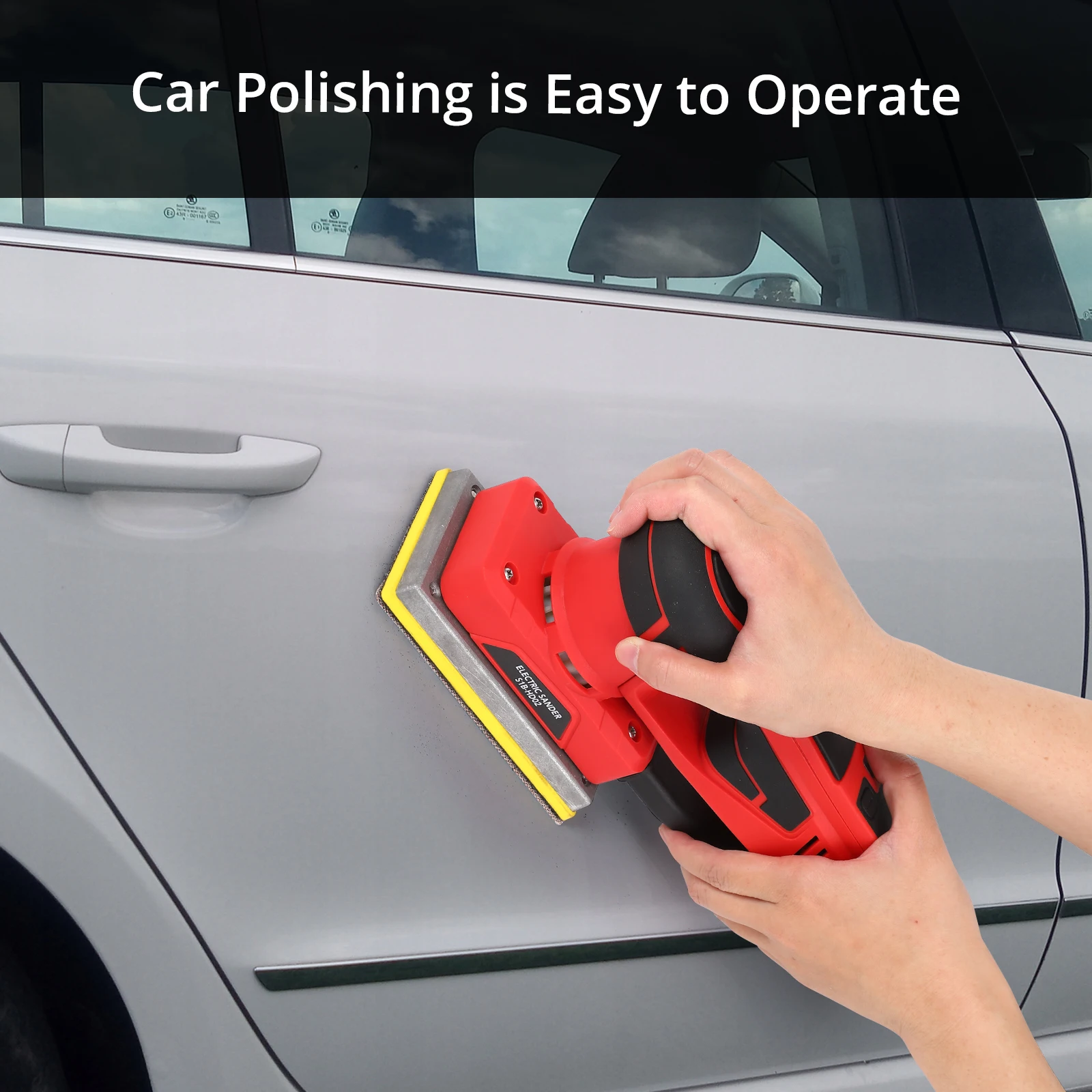 ماكينة صنفرة تشطيب بمحرك بدون فرشاة بقدرة 350 وات، اهتزاز قوي ومنخفض 10000 دورة في الدقيقة مع 12 ورق صنفرة لأعمال الخشب والتلميع