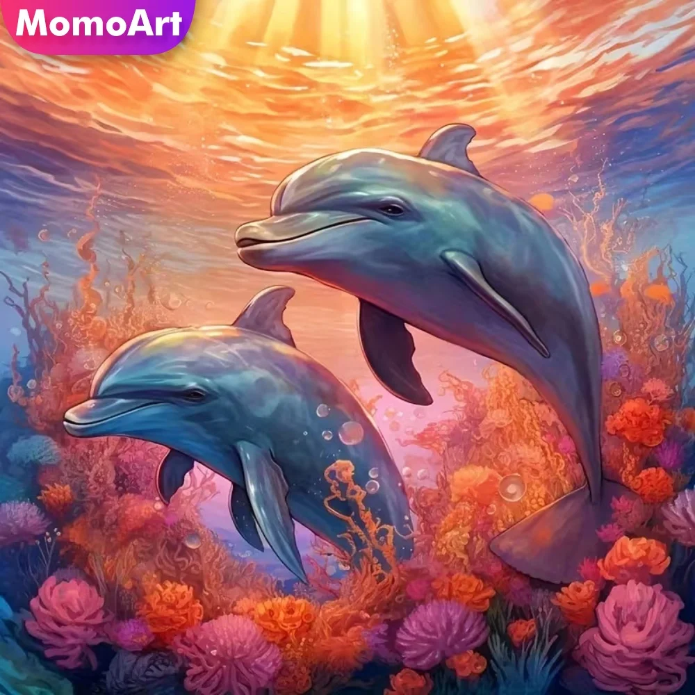 Momoart Delfin Diamant-Mosaik Tierbild Strass DIY Neuerscheinung Diamantmalerei Geeignet für Anfänger Einzigartiges Geschenk