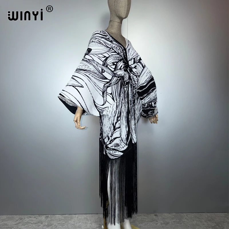 Sukienka WINYI z frędzlami, plisowana, damska, marszczona, luźna, w stylu boho, długa, typu robe, maxi, damska, vestidos, na wakacje, imprezę, elegancka, plisowana sukienka