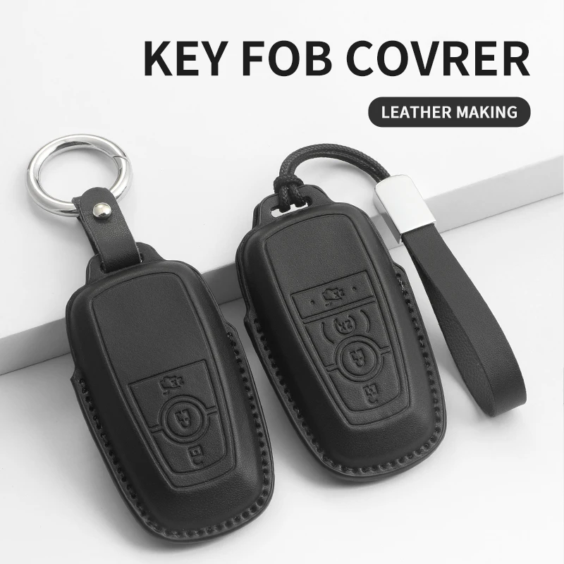 

Car Key Case Leather Keys Shell For Ford Raptor F150 Accessories Remote Control Protector For F-150 RAPTOR Keychain Full Cover