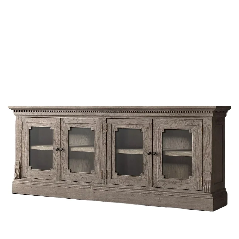 

French rural retro solid wood locker, American simple oak porch cabinet, household dining side
