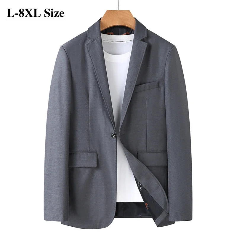 

7XL 8XL 6XL Men's Business Casual Blazer Plus Size Solid Color Suit Jacket Dress Work Clothes Oversize Coats Male Black Gray