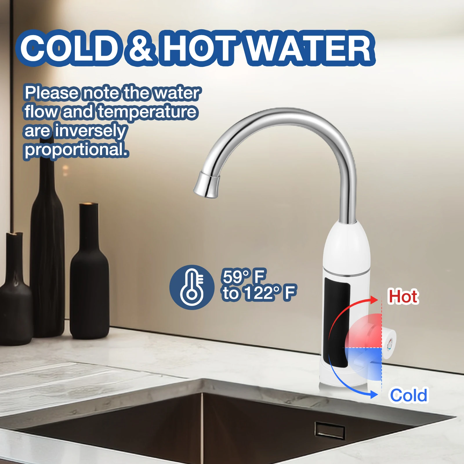 3000W Instant Warm Electric Faucet 360° Electric Continuous Heater Faucet for Kitchen Bathroom 360°
