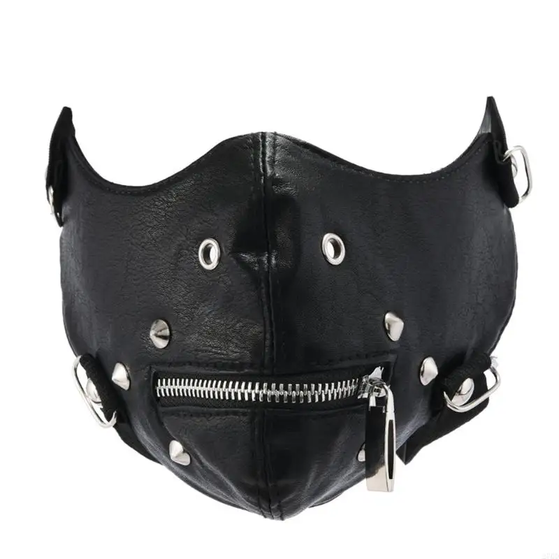 

270D Punk Rivet Spikes Leather Mask Wind Protector Motorcycle Biker Half Face Mask,Halloween Costumes Anti Dust Sport Mask