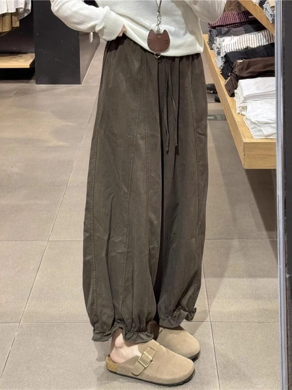 Casual Wide Leg Flower Bud Pants High Waist Lantern Pants Pear ape Slimming Leisure Trousers for plus Size Women