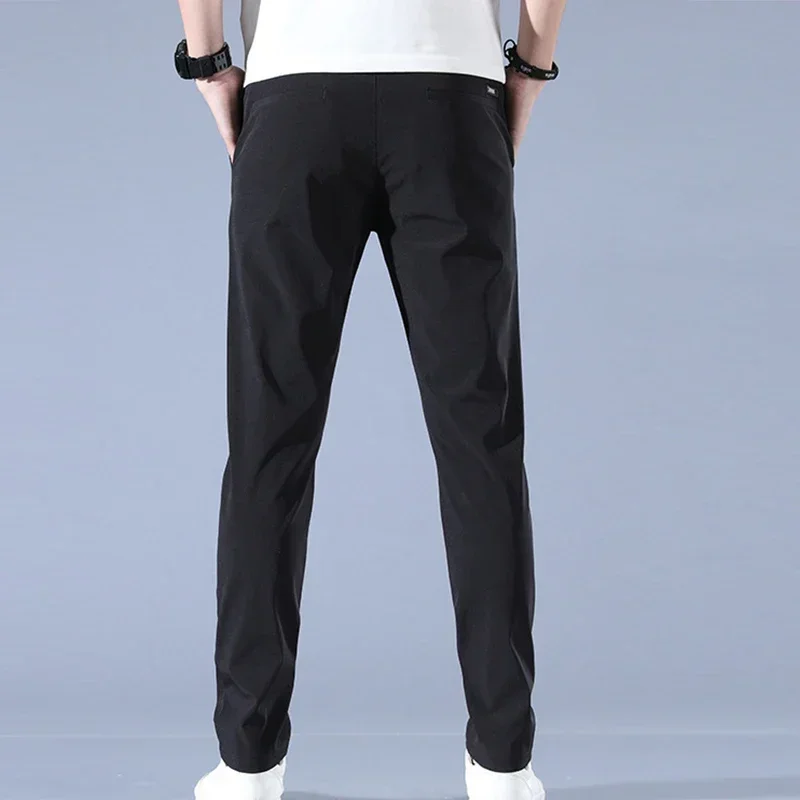 2024 Ice Silk Men\'s Pants New Black Gray Thin Business Casual Pants Outdoor Elastic Breathable Straight Leg Sweatpants