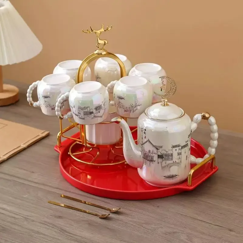 ceramic tea set - perfect for home, living room, water cups & kettle