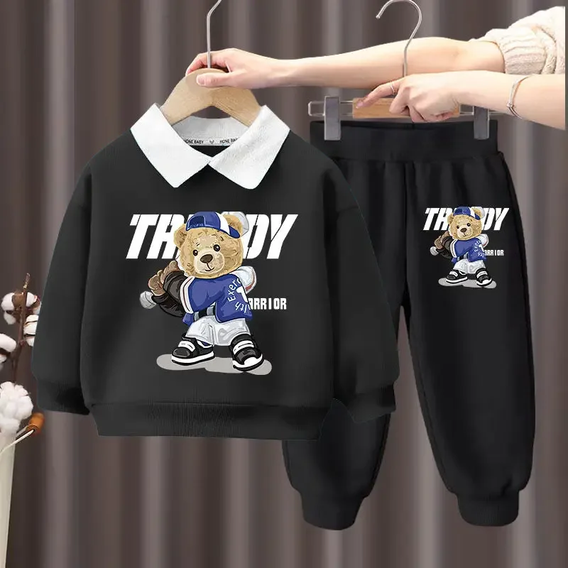 

Autumn Children Boy Clothes Set Kid Girls Cartoon Bear Print Sweatshirts Pullover Top&Pants 2pcs Suit Teenage Outfits Tracksuits