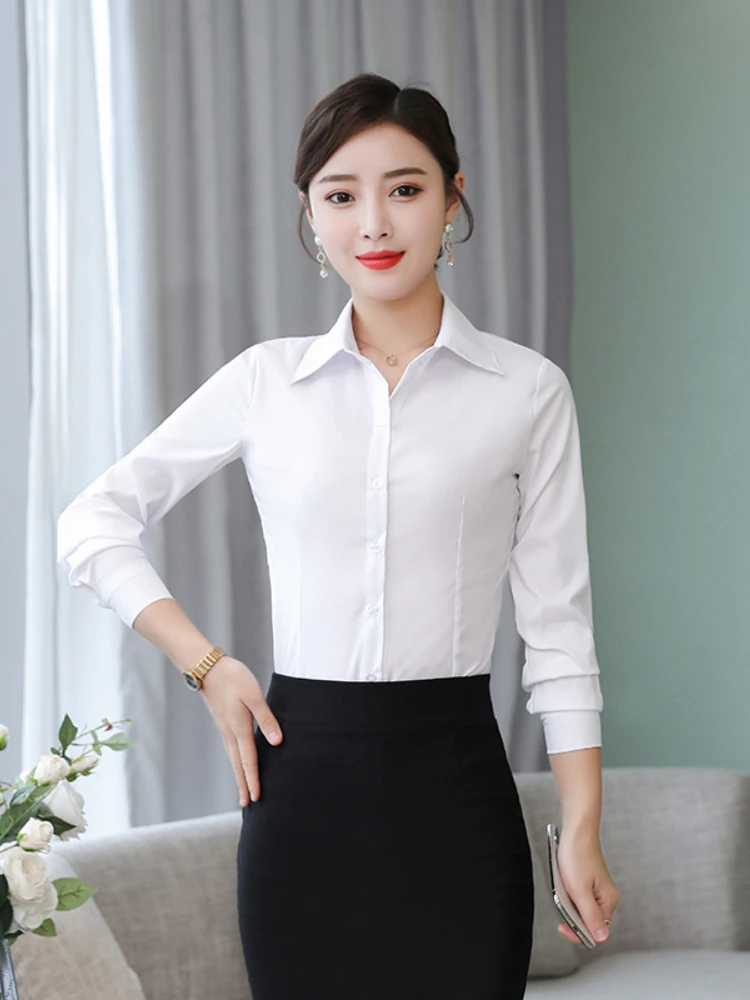 White Shirt Women Polyester Cotton Shirts for Women Long Sleeve Blouse Women Dress Shirts Fashion Female Clothing OL Womens Tops