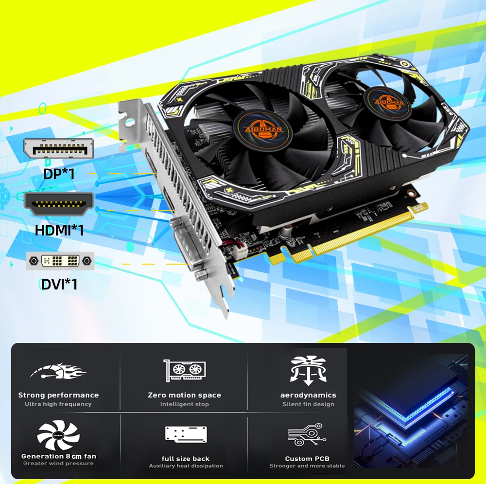 AIBOMAN Gamer أسود أصفر AMD RX550 4GB GDDR5 بطاقة الرسومات 128Bit المزدوج مروحة الكمبيوتر الجمعية الملحقات ألعاب المكتب الكهربائية #4
