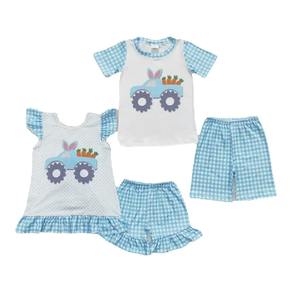 

Sibling Boys Baby Girls Easter Bunny Tractor Clothes Suits