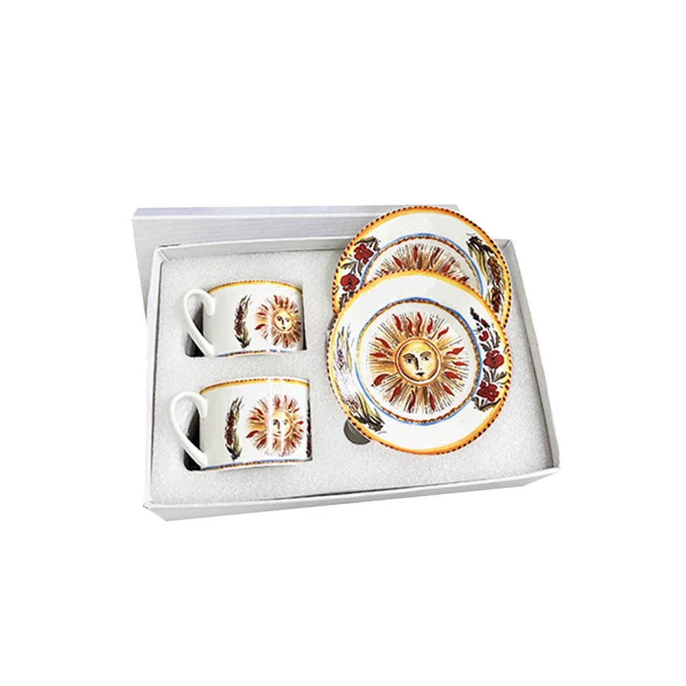 Retro Tarot Star Sun Coffee Cups and Saucers Creative Tableware Plates Dishes Coffee Cups Wholesale Mug For Tea Kitchen