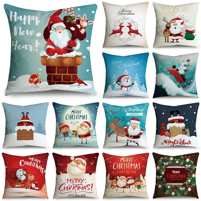 Santa Claus Gift Elk Snowman Snowflake Ball Socks Forest Snow Bedroom Sofa Seat Bed Car Office Restaurant Pillow Cover