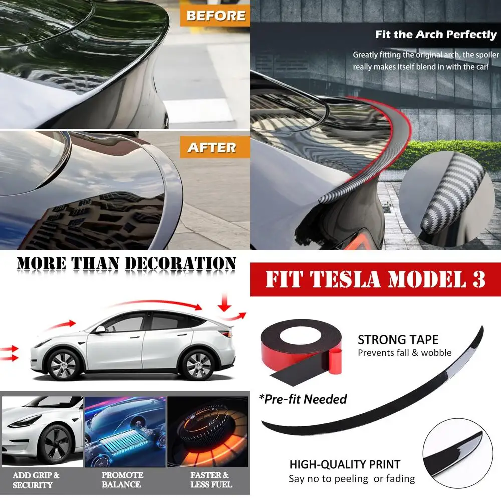 

Fit Tesla Model 3 Spoiler Rear Spoiler Wing Lip Tail Trunk Spoiler Cover Compatible with 2017-2023 2024 2025 Tesla Model 3 Acces