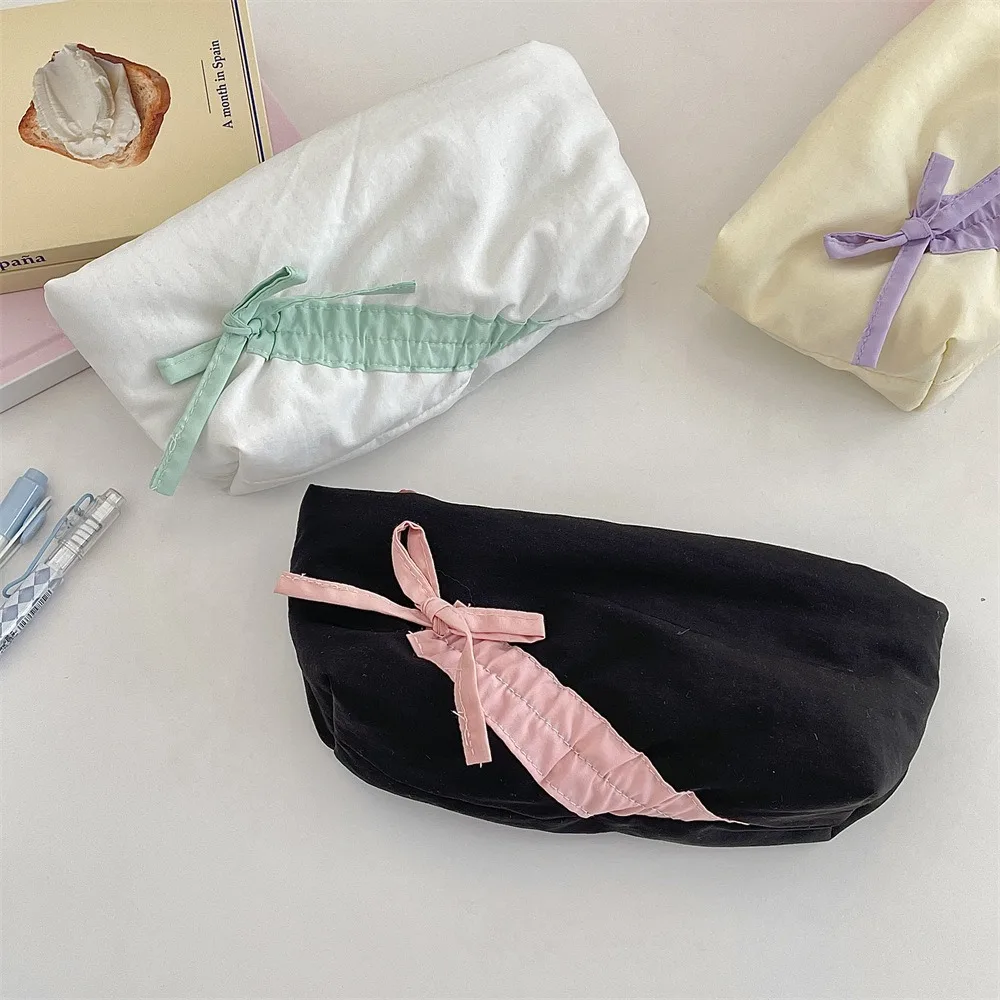 أزياء سعة كبيرة Bowknot مقلمة سستة لطيف القوس أحمر الشفاه حقيبة التخزين متعددة الأغراض الطلاب القرطاسية الحقيبة الطلاب