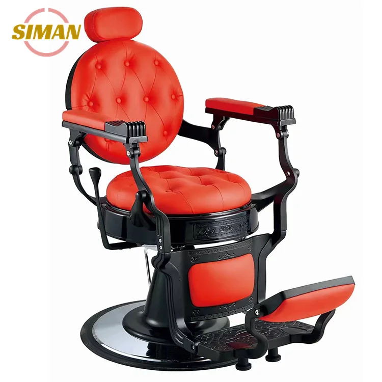 Barbershop Salon Furniture New Design Reclining Luxury Antique Gold Black Red Color Custom Luxury Barber Chair