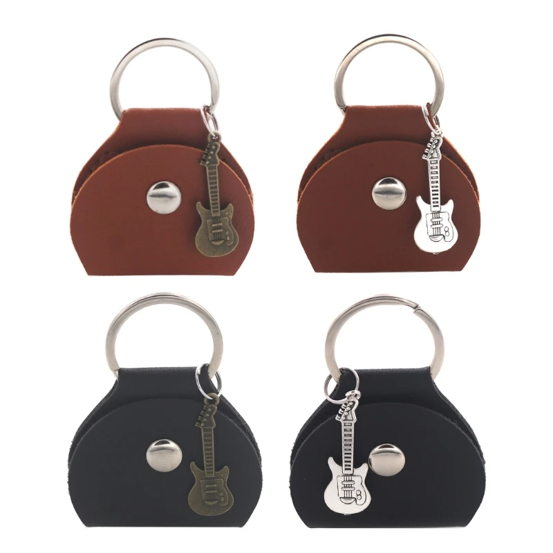 Guitar Pick Holder Case with Keyring & Small Pendant PU Leather Guitar Plectrum Bag for Guitar Player and Music Lover