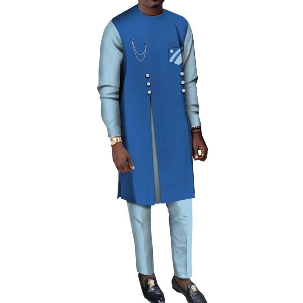 Cotton Riche Men 2 Pieces Pants Sets African Clothes Casual Men Patchwork Top Shirt and Pants Sets African Men Clothes WYN1068