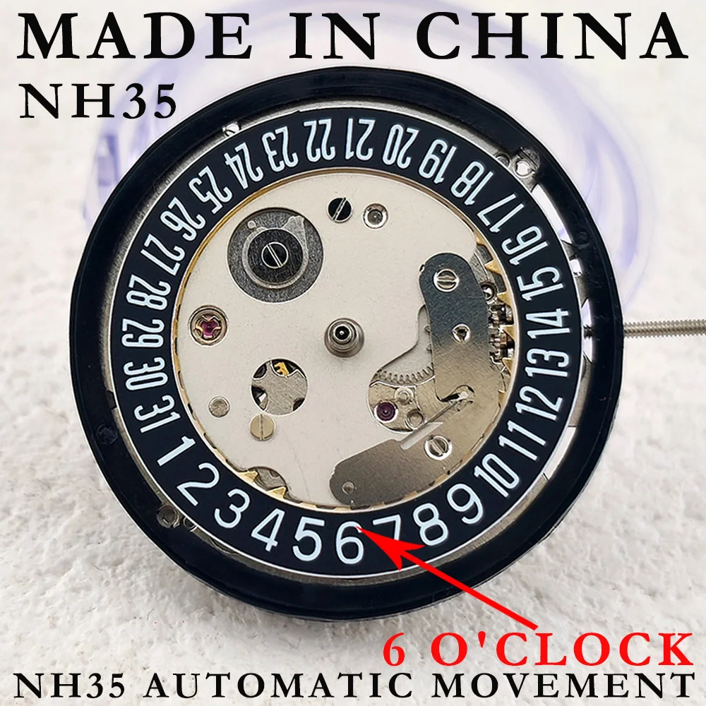 Made in China NH35A Black 3 o'clock 6 o' clock movement singlecalendar replaces Japanese NH35A movement High Accuracy 24 Jewels