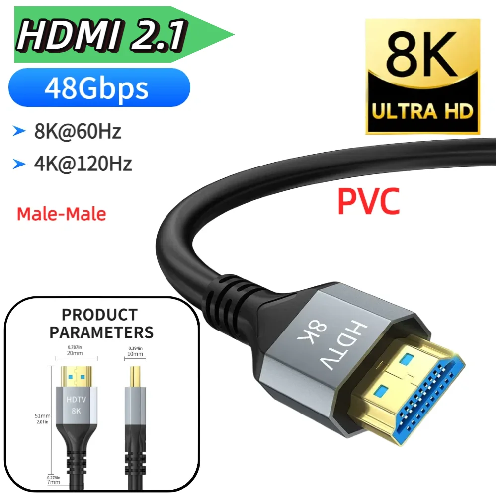 8K HDMI Cable HDMI 2.1 8K@60Hz 4K@120Hz 48Gbps EARC ARC HDCP Ultra High Speed HDR For  PS5 PS4 Laptop HD TV Monitor Projectors