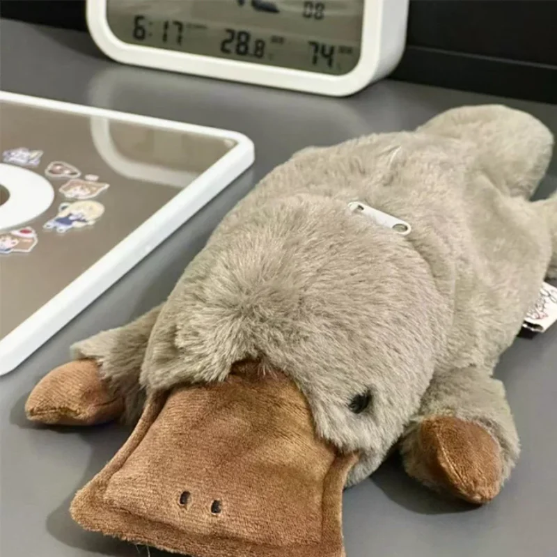 1pc Cute Platypus Pencil Case Cosmetic Bag Plush Pen Pouch Large Capacity Storage Bag School Supplies Stationery Box