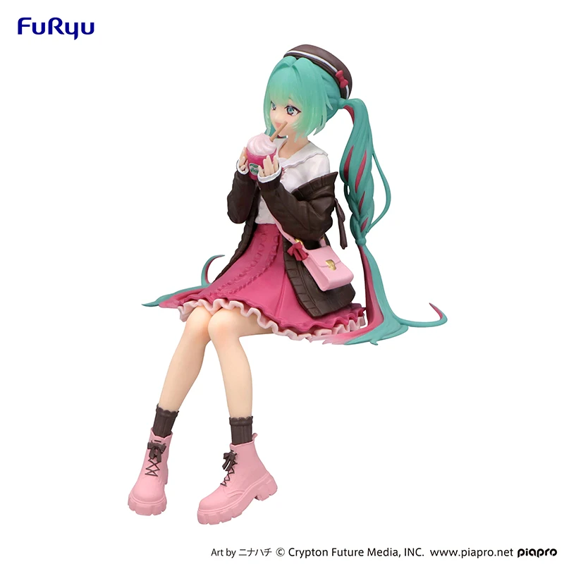 โมเดลฟิกเกอร์ตัวการ์ตูน Furyu Vocaloid, ฟิกเกอร์สีชมพูขนาด14ซม. ของขวัญตุ๊กตาโมเดลเครื่องประดับอนิเมะ