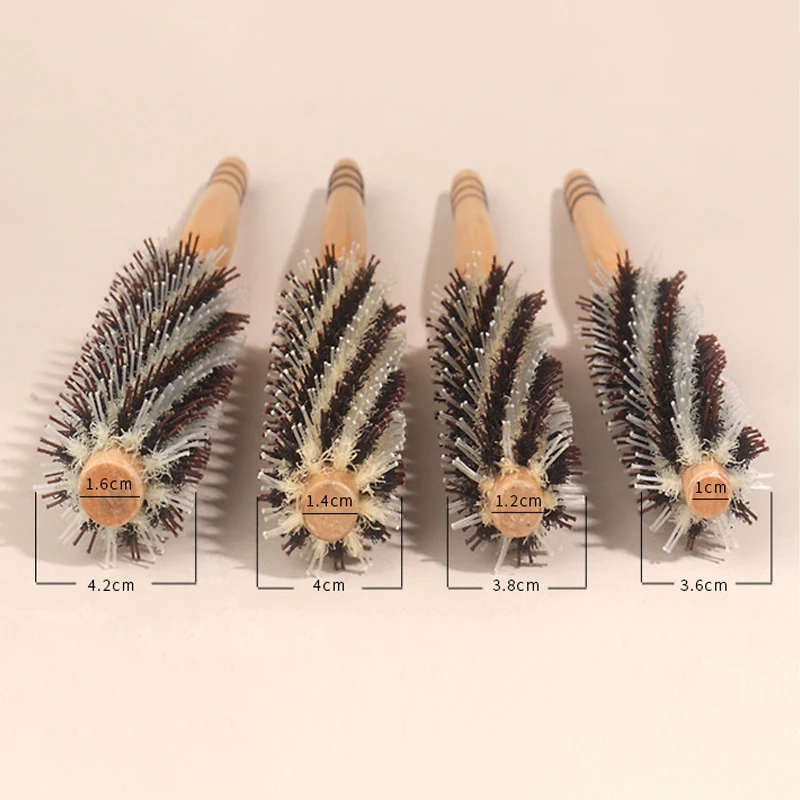 Natural Boar Bristle Roller Brush Barber Hair Roller Wood Hair Brush Round Barrel Hair Comb For Women Curly Hair Hairdressing