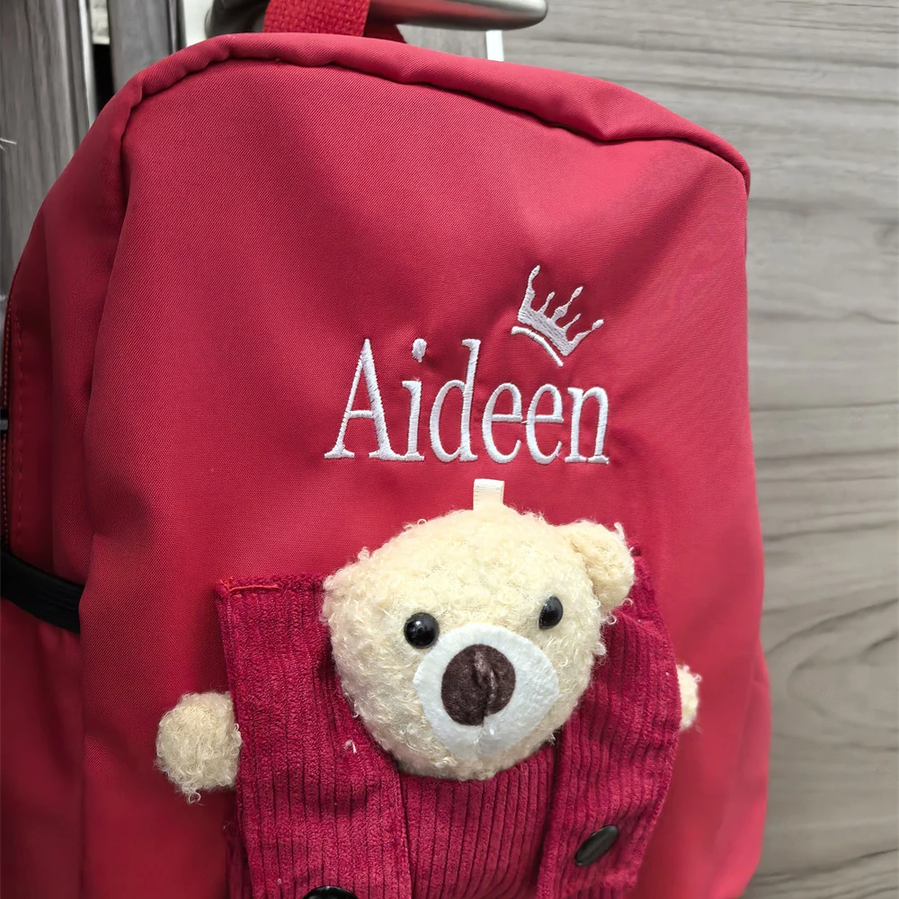 

Teddy Bear Cartoon Cute Nylon Custom Embroidered Name Kindergarten Book Bag Kid's School Snackbags Personalized Kid's Gift Bags