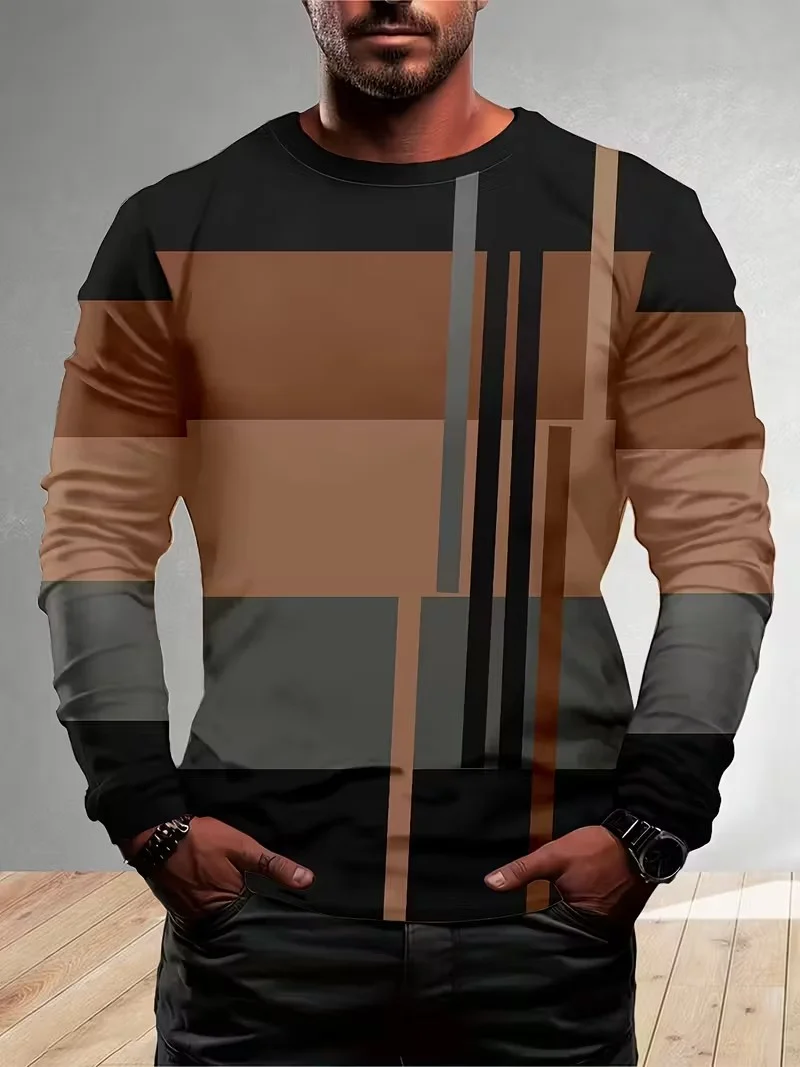 

Men's 2026 new loose and comfortable casual sports versatile fashion printed round neck long sleeved T-shirt top