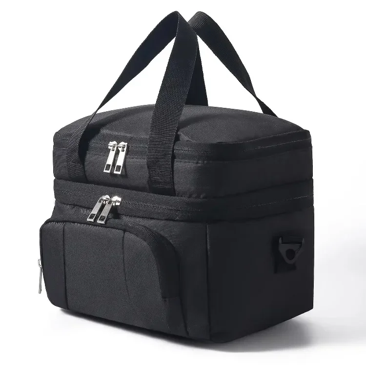 HTMCK Adjustable Strap Double Layer Insulated Lunch Bag Portable Thermal Lunch Box Waterproof Picnic Heat Insulating Pouch ﻿