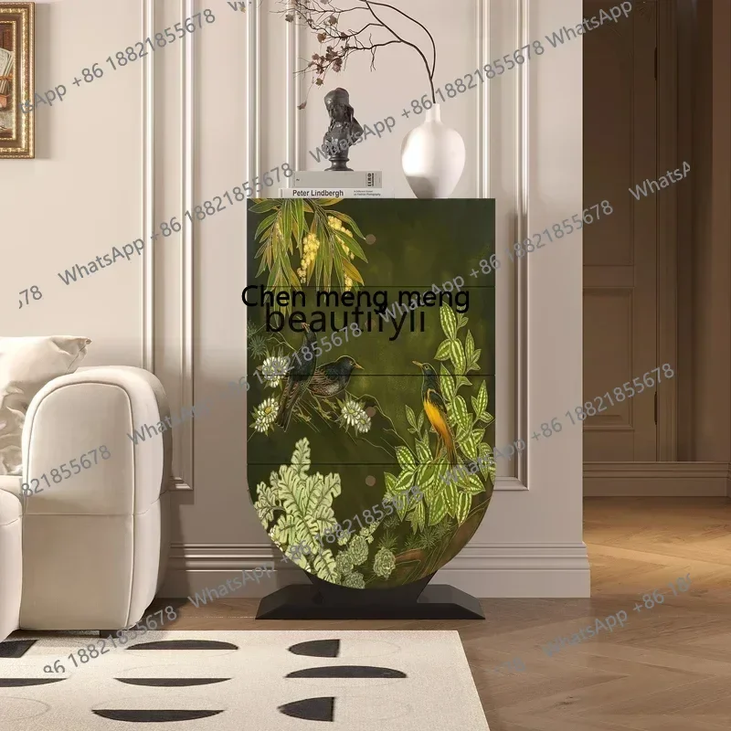 

XZFrench medieval style solid wood flower and bird bucket cabinet entrance storage cabinet multi-functional sofa side cabinet