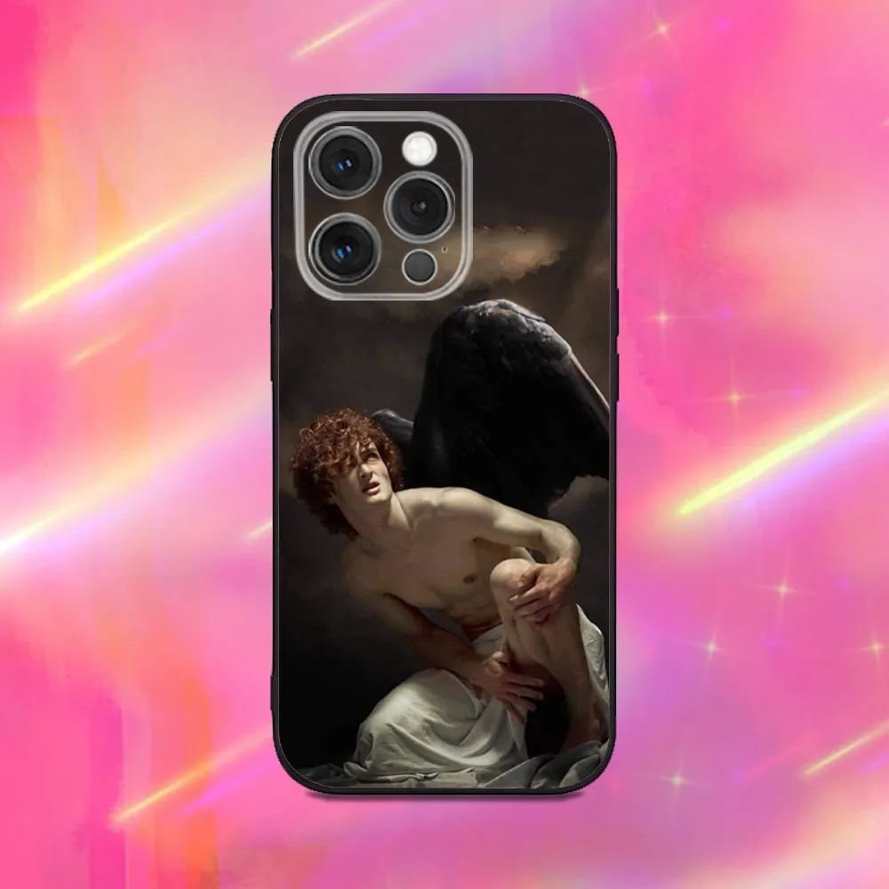 حافظة هاتف Fallen Angel من Alexandre Cabanel لهاتف iPhone 16,15,14,13,12,11,Pro,Max,Plus,X,XS,XR,SE,8,7,Mini,Soft Silicone Black