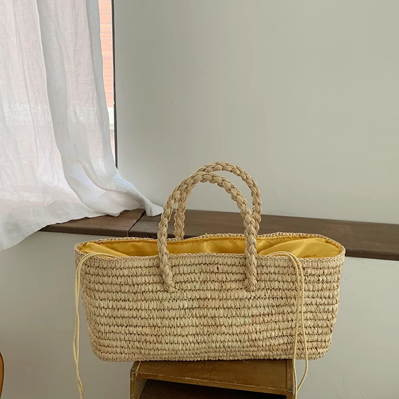 

Уютная большая плетеная сумка-тоут из ротанговой соломки ручной работы для пляжа и отпуска, женская сумка с высокой вместимостью, летняя модная модель