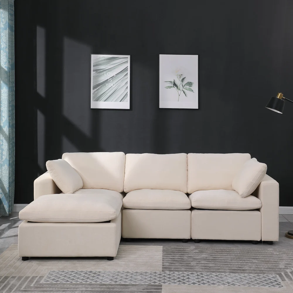 

Cloud Sofa.Cloud Modular Sectional Sofa with Storage Ottoman, 120" Down Filled Comfort L Shaped Couch Modular Sectional Couch