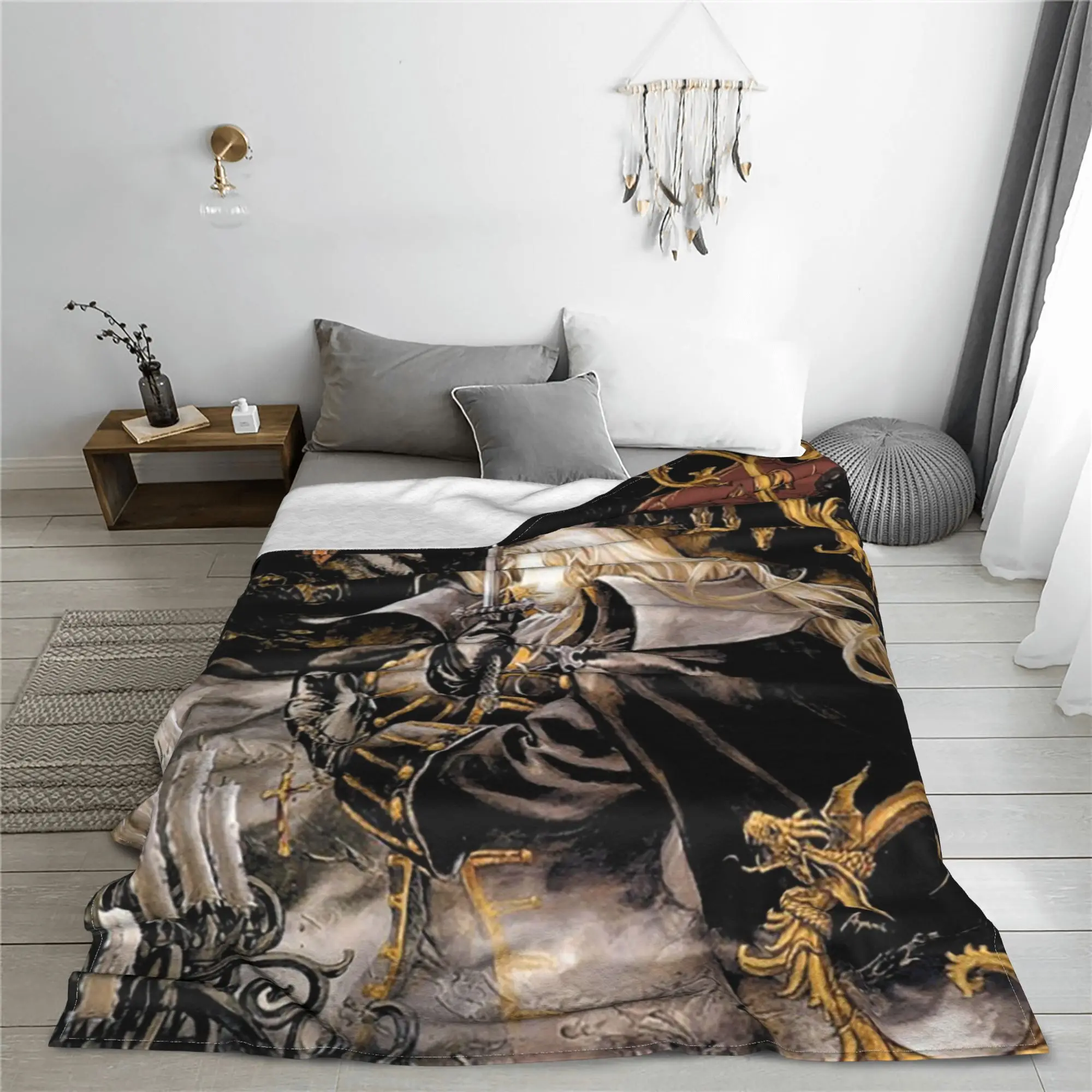 Dracula Japanese Name Retro Art Castlevania Game Blanket Warm Flannel Sofa Throw Blanket for Home Office Throws Bedspread Quilt
