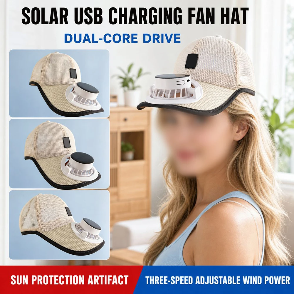 

1pc Outdoor Baseball Cap With Fan USB Solar Charging Fan Summer Breathable Mesh Sun Protection And Shading Duckbill Cap
