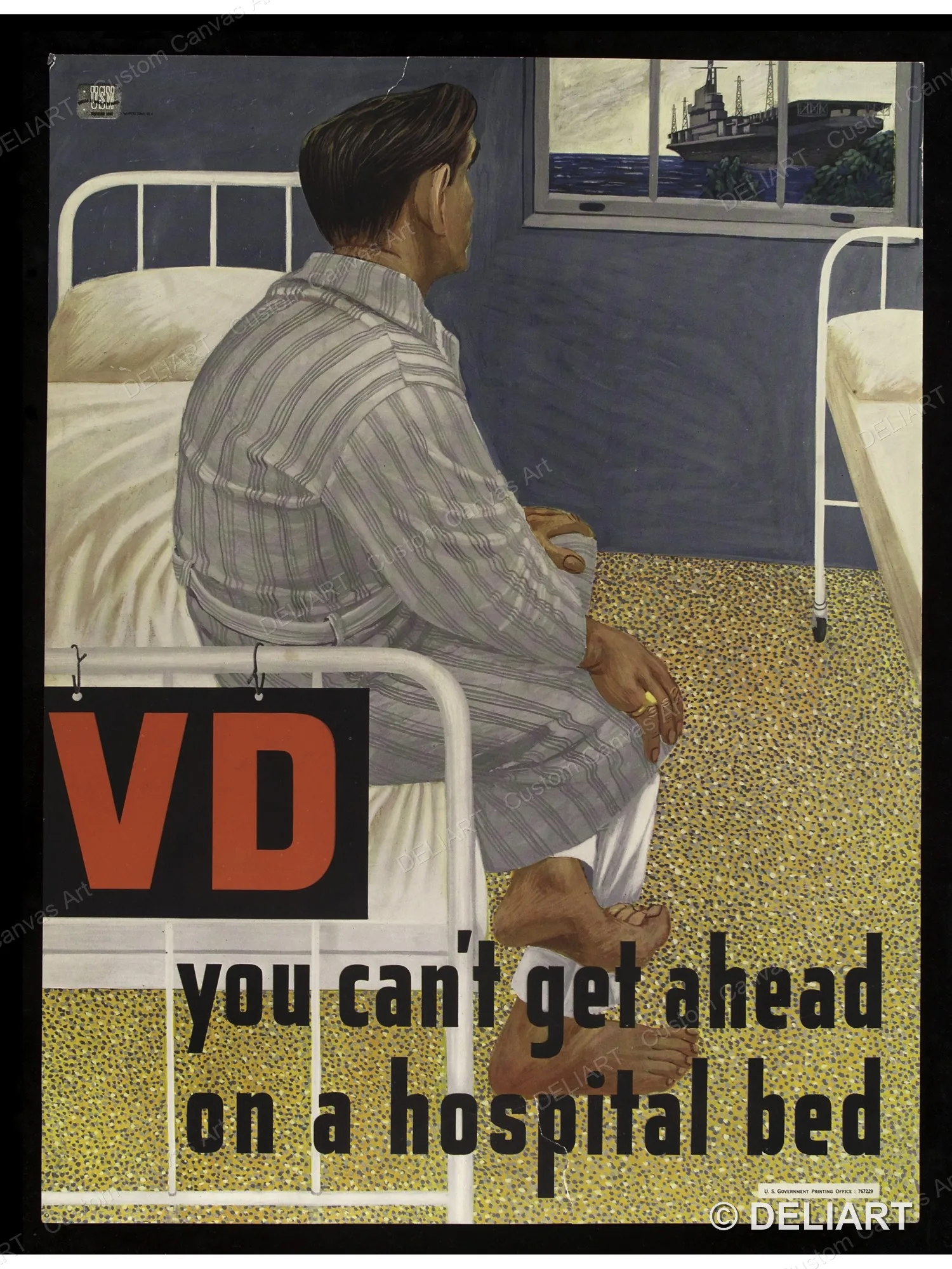An American sailor suffering from venereal disease Wellcome Vintage WWII Propaganda Canvas Wall Art Poster Print Unframed