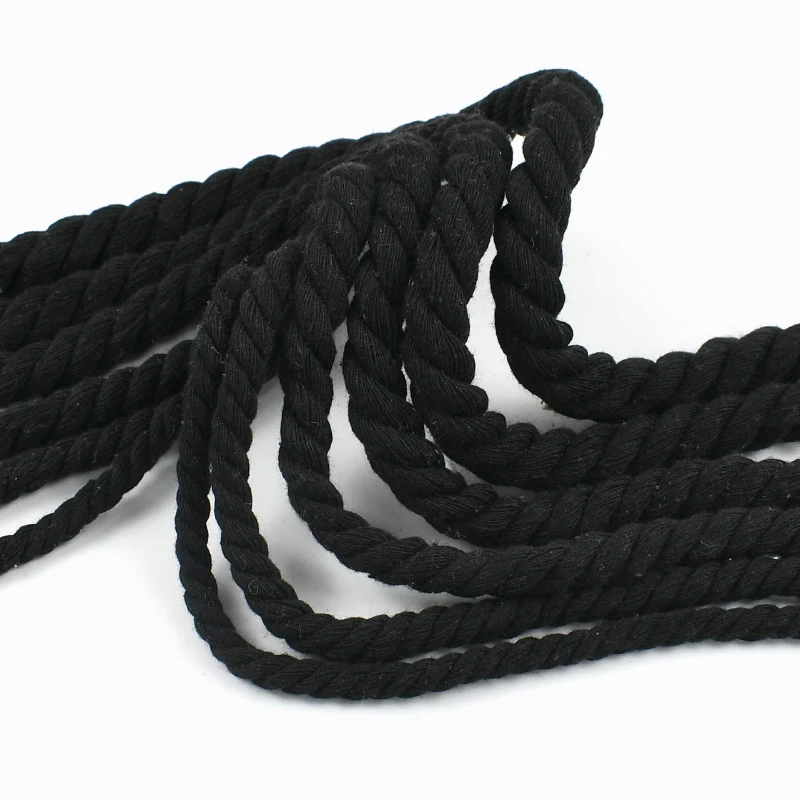 

2/5/10M Macrame Cotton Cords 5/7/8/12/15/20mm 3 Shares Twisted Black Ropes for Bag Decoration String Braid Cord Home Sew Yarn