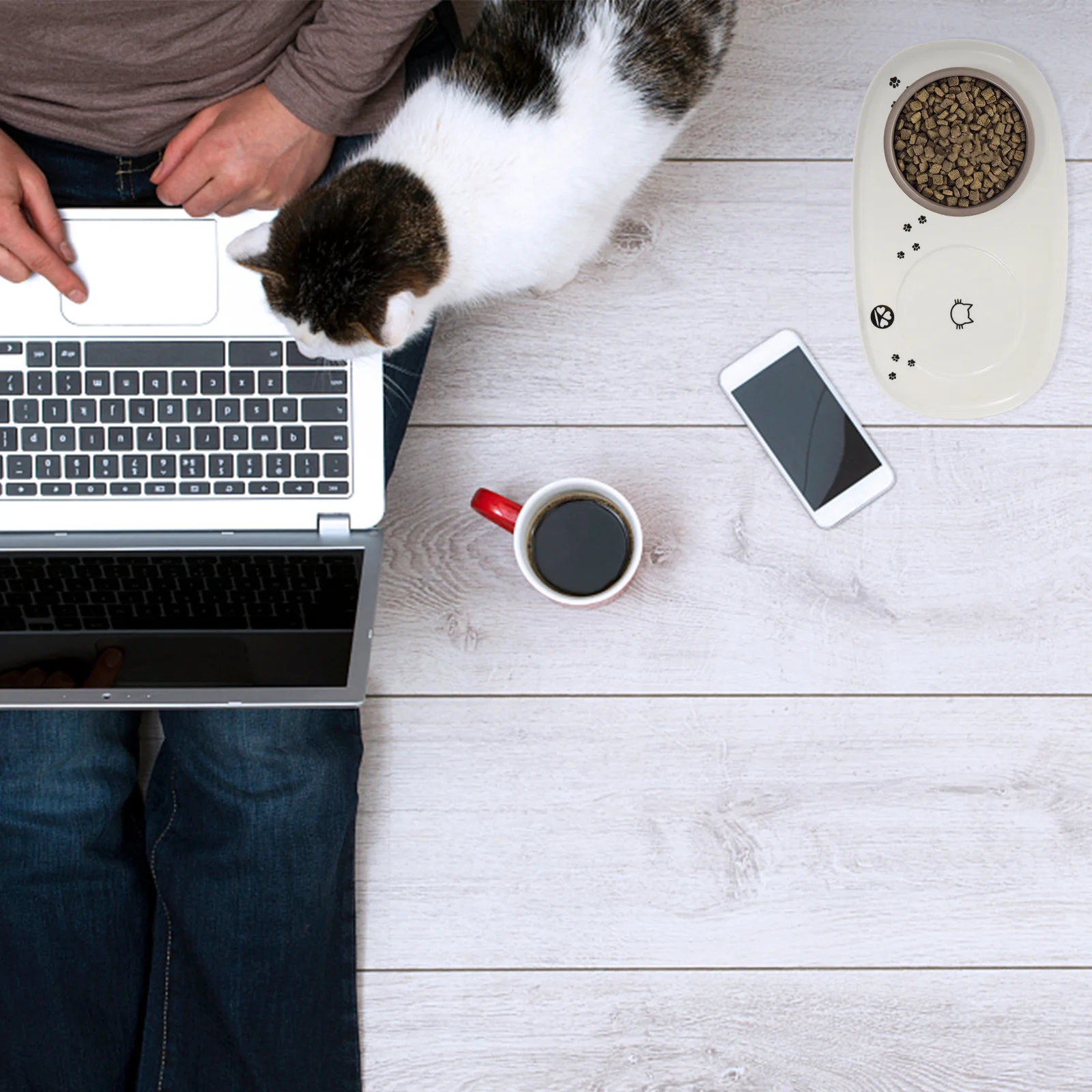 

Ceramic Pet Feeding Bowl Tray for Cat Dog Food Water Dish Double Mat Holder Modern Non-Slip Easy Clean Floor Protector