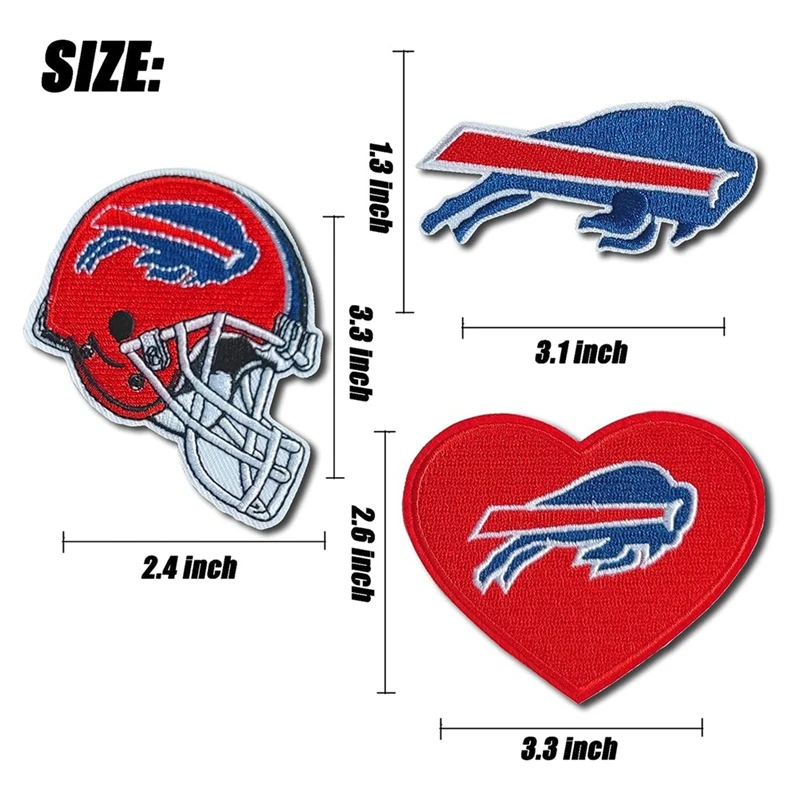 3 Pcs Rugby Team Logo Embroidery Patch, Helmet and Heart Logo Iron-on Patch for Jacket Backpack Jeans Jacket