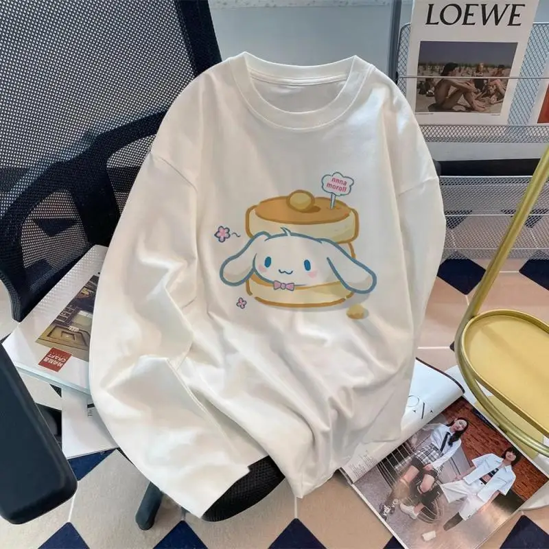 

Kawaii Cinnamoroll Long Sleeve Top for Girl Cute Cartoon Anime T-Shirt White Casual Clothes Blouse Fashion Kids Clothing Gift