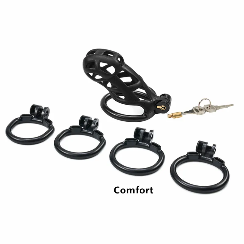 New Upgrade Male Chastity Device With 4 Penis Rings,Resin Cobra Cock Cage,Chastity Belt,Penis Lock,Sex Toys For Men