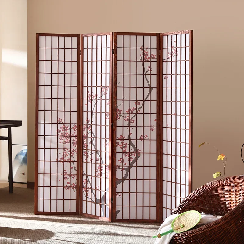 Japanese-style movable wooden living room folding screen simple home entrance hotel floor modern office screen partition