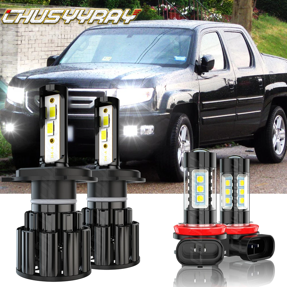 CHUSYYRAY Car lights Compatible For Honda Ridgeline 2006-2014 4X LED Headlight High/Low Fog Light Bulbs Kit 6000K Super Bright