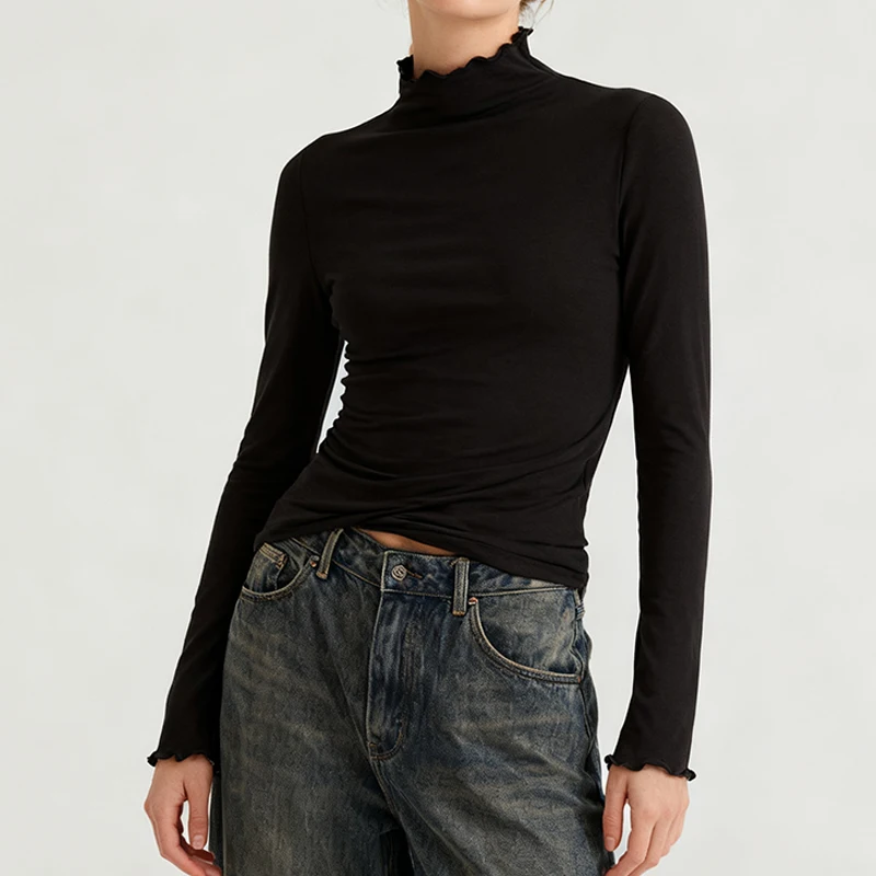 

Autumn Winter 2Piece Suit Women's Turtleneck Long Sleeve Shirts Solid Slim Fit Thermal Underwear Tops Fall Fashion Basic T Shirt